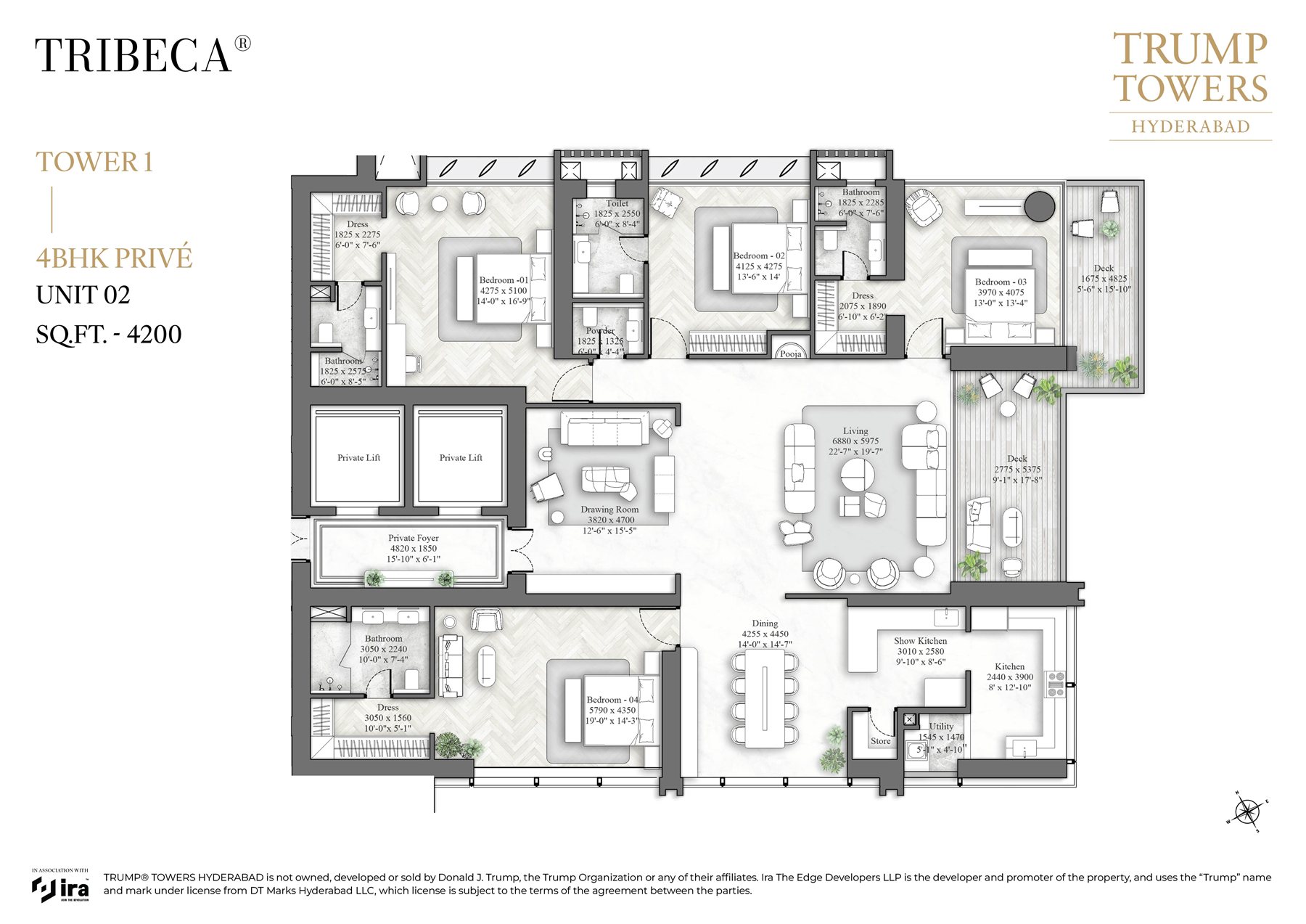 Tower 1 floor plan, unit detail