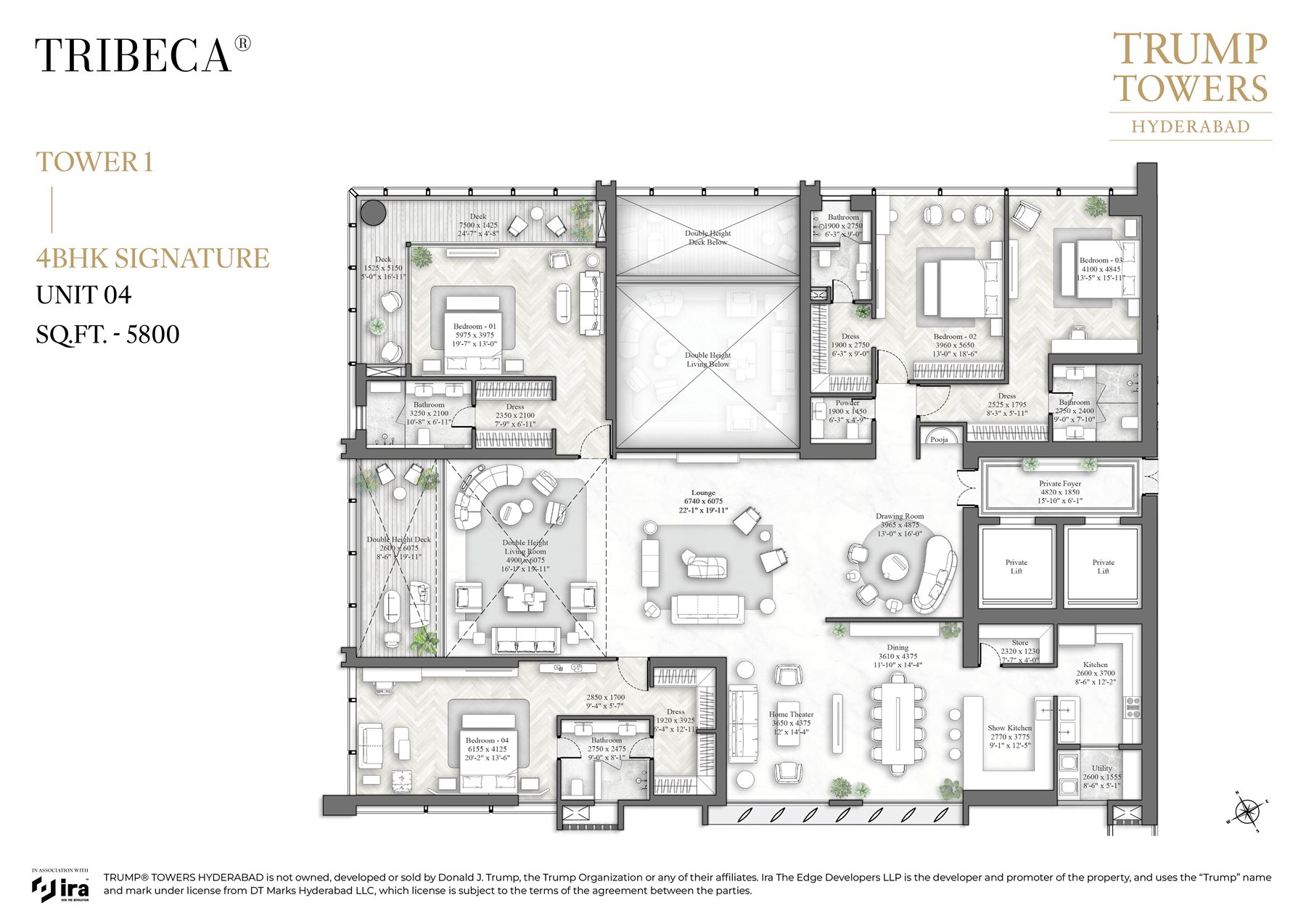 Tower 1 floor plan, unit detail