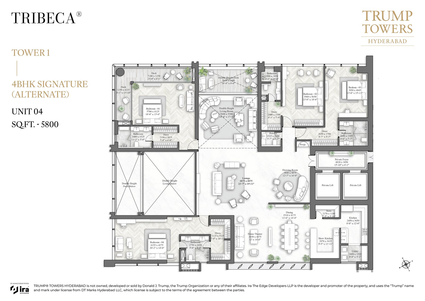 Tower 1 floor plan, unit detail